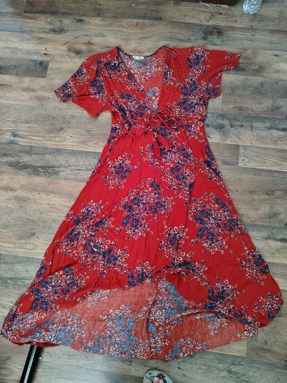 Cotton Candy Red Floral High-Low Tie-Front Dress